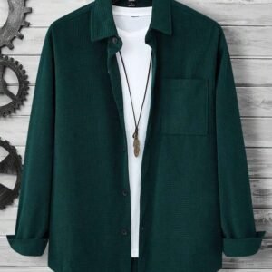 Manfinity Homme Men Solid Button Front Pocket Patched Shirt Without Tee