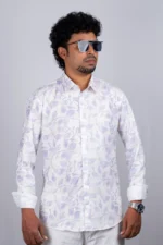 Men's Lilac Leaf Print Shirt - Image 3