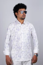Men's Lilac Leaf Print Shirt - Image 3
