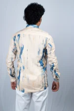 Men's Abstract Blue Brushstroke Button-Down Shirt - Image 4