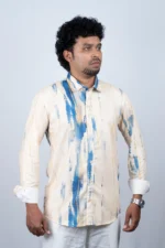 Men's Abstract Blue Brushstroke Button-Down Shirt - Image 3