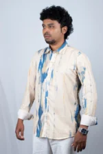 Men's Abstract Blue Brushstroke Button-Down Shirt - Image 2
