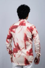 Men's Bold Red Abstract Painted Pattern Button-Down - Image 4