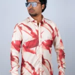Men's Bold Red Abstract Painted Pattern Button-Down