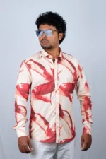 Men's Bold Red Abstract Painted Pattern Button-Down