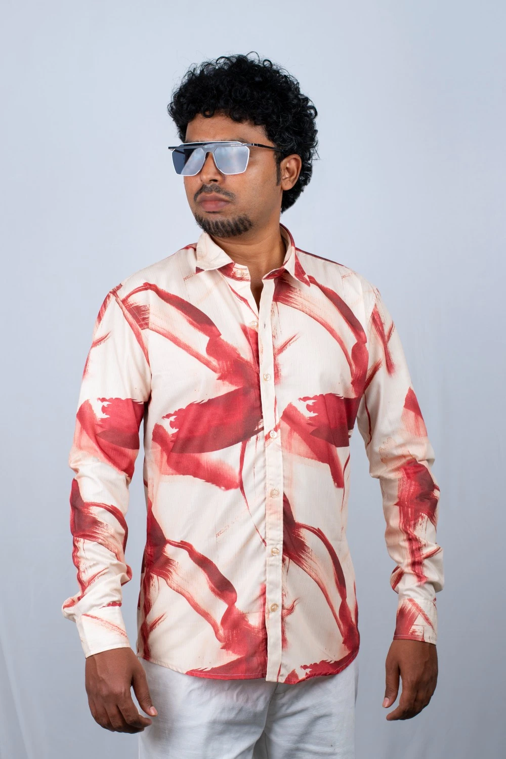 _DSC0164 Men's Bold Red Abstract Painted Pattern Button-Down - Image 1