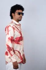 Men's Bold Red Abstract Painted Pattern Button-Down - Image 3
