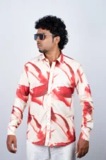 Men's Bold Red Abstract Painted Pattern Button-Down - Image 2