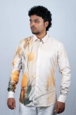 Men's Artistic Orange & Earth Tone Abstract Print Shirt - Image 4