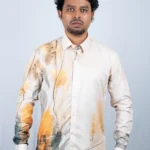 Men's Artistic Orange & Earth Tone Abstract Print Shirt
