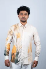 Men's Artistic Orange & Earth Tone Abstract Print Shirt