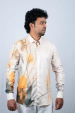 Men's Artistic Orange & Earth Tone Abstract Print Shirt - Image 3