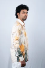 Men's Artistic Orange & Earth Tone Abstract Print Shirt - Image 2