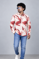 Men's Bold Red Abstract Painted Pattern Button-Down - Image 2