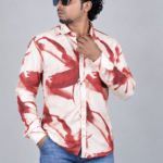 Men's Bold Red Abstract Painted Pattern Button-Down