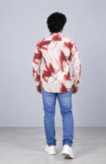 Men's Bold Red Abstract Painted Pattern Button-Down - Image 5