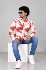 Men's Bold Red Abstract Painted Pattern Button-Down - Image 3