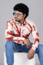 Men's Bold Red Abstract Painted Pattern Button-Down - Image 4