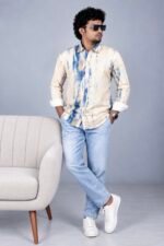 Men's Abstract Blue Brushstroke Button-Down Shirt - Image 2