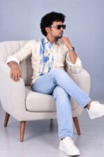 Men's Abstract Blue Brushstroke Button-Down Shirt - Image 3