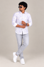 Men's Lilac Leaf Print Shirt - Image 4
