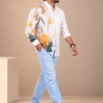 Men's Artistic Orange & Earth Tone Abstract Print Shirt