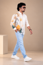Men's Artistic Orange & Earth Tone Abstract Print Shirt