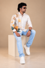 Men's Artistic Orange & Earth Tone Abstract Print Shirt - Image 2