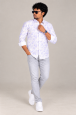 Men's Lilac Leaf Print Shirt - Image 2
