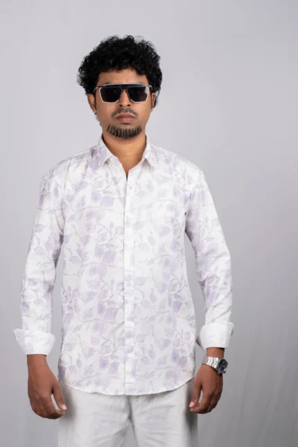 Men's Lilac Leaf Print Shirt